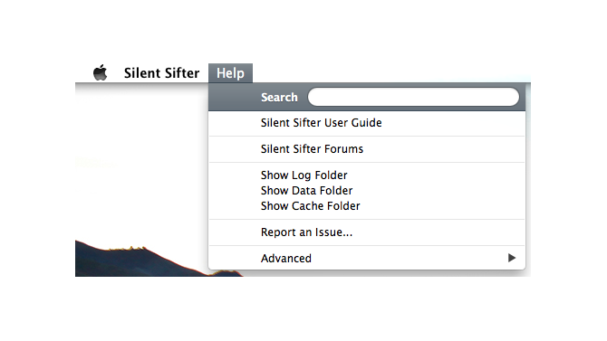 Slent Sifter Help Menu