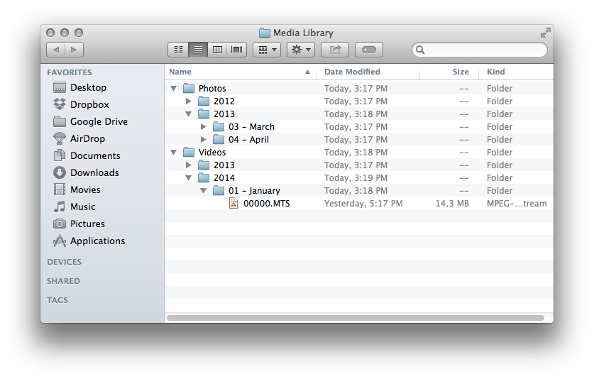 Finder Organized MTS AVCHD Files